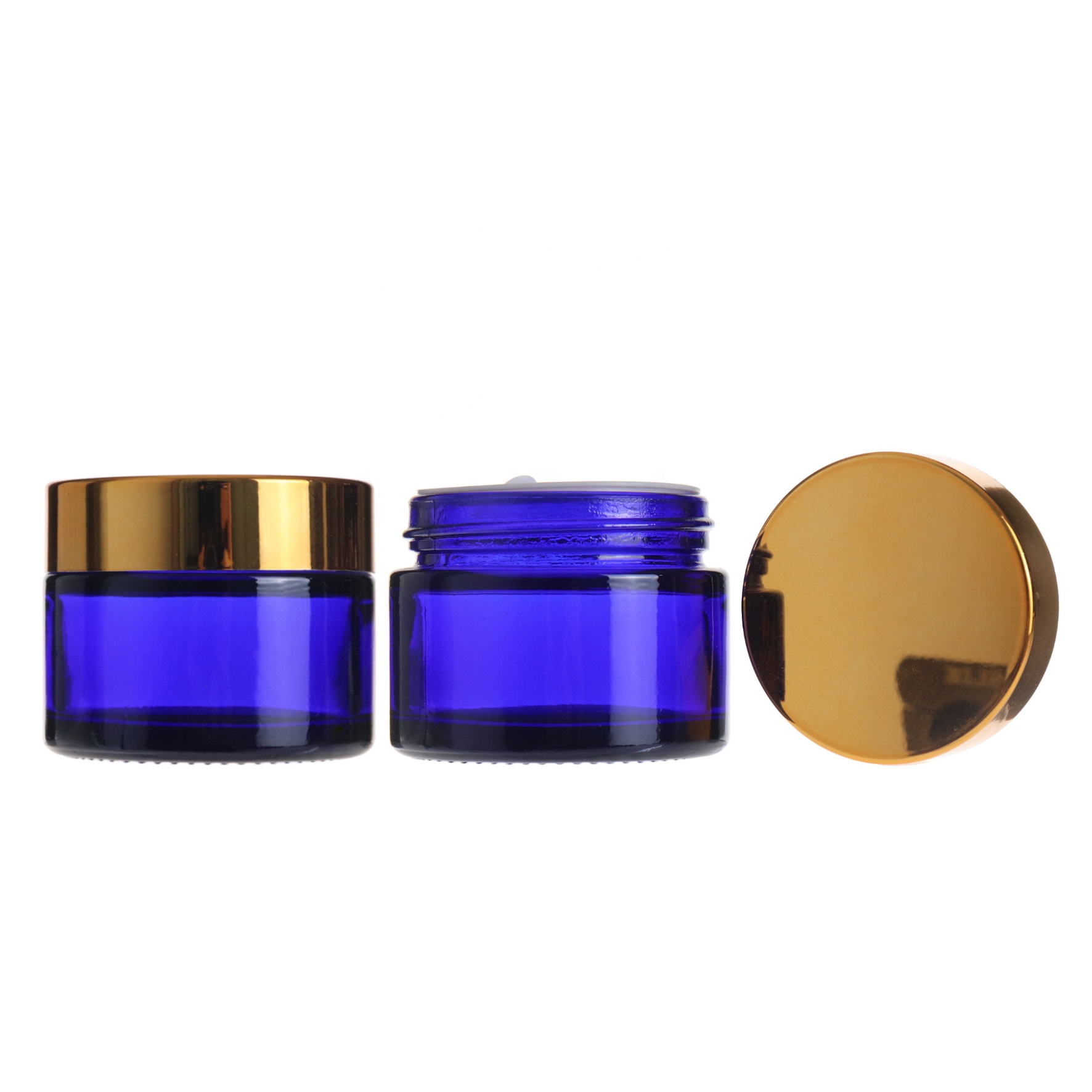 20g 30g 50g 100g blue skincare cream glass jar with golden lid for cosmetics