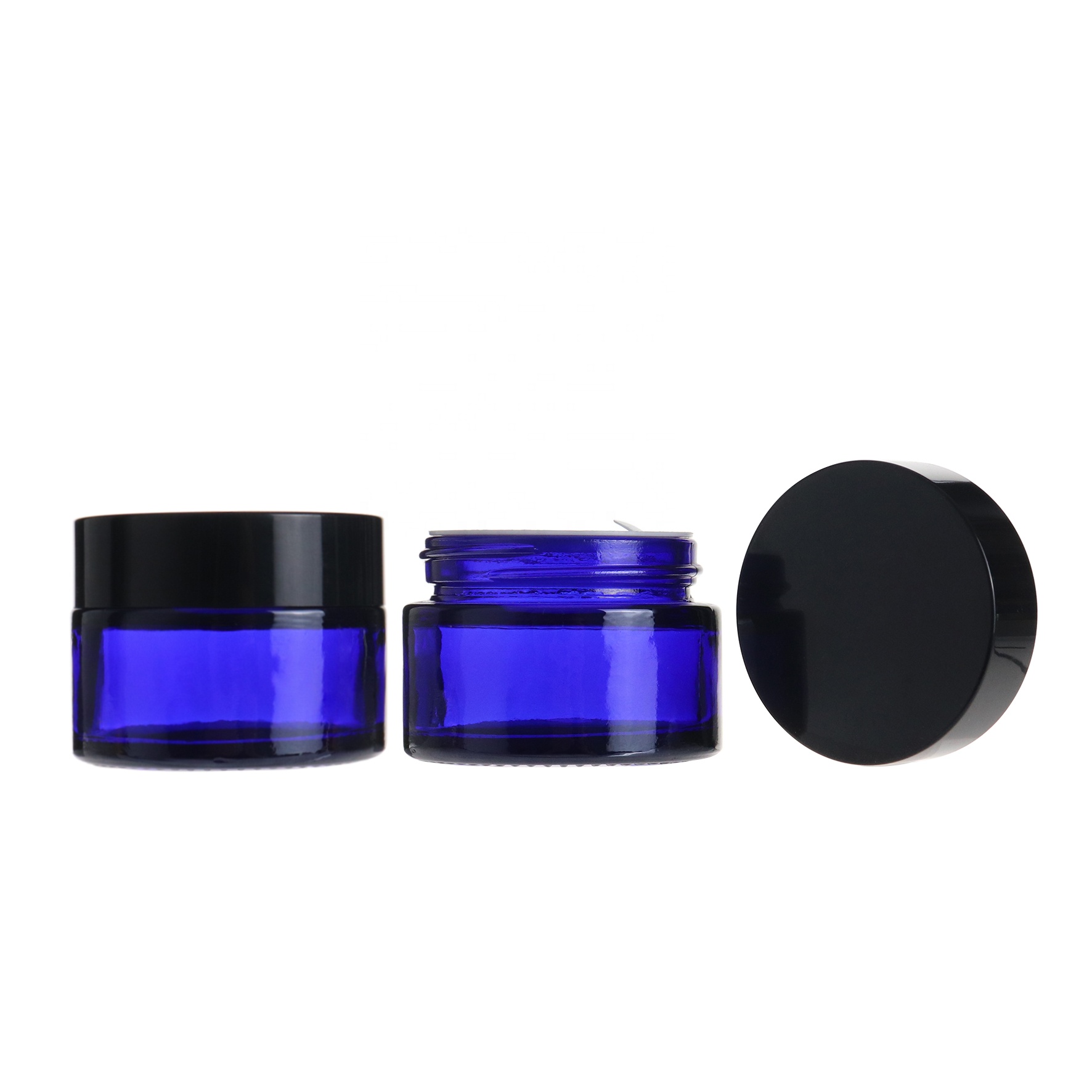 20g 30g 50g 100g cosmetic packaging blue cream glass jar with black lid