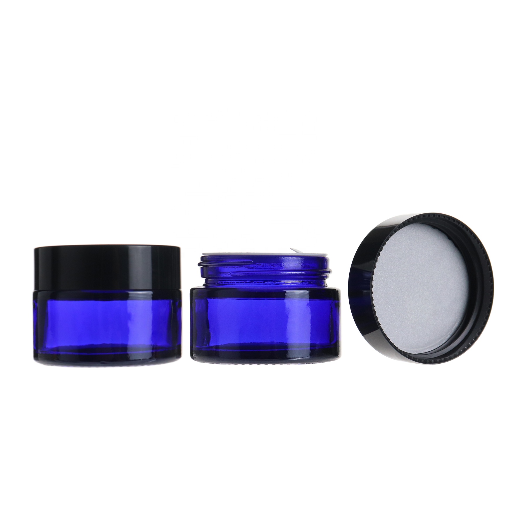 20g 30g 50g 100g cosmetic packaging blue cream glass jar with black lid