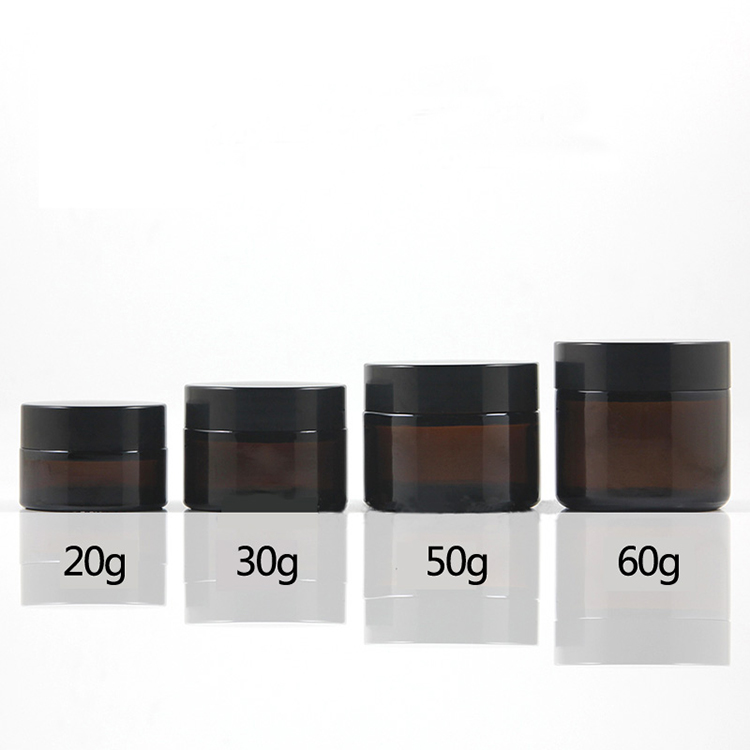 20g 30g 50g 60g amber cream glass jar for glass cosmetic jar with black lid