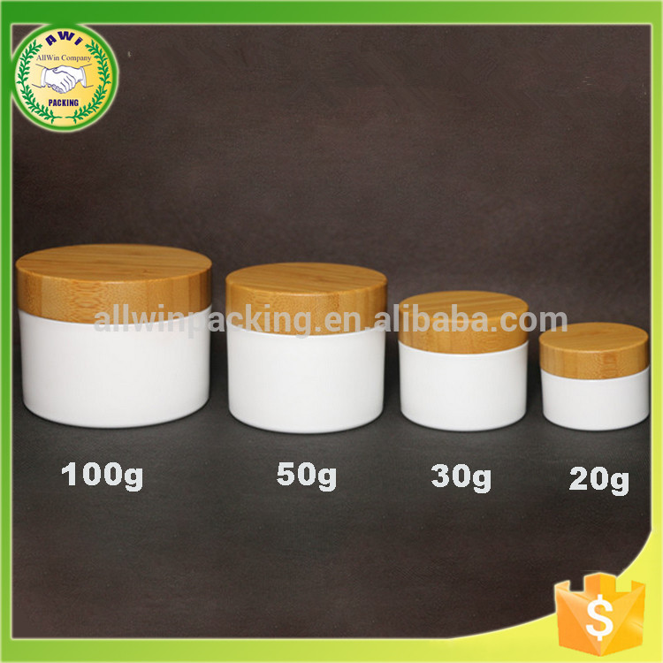20g 30g 50g 60g white glass cream jar with bamboo screw lid