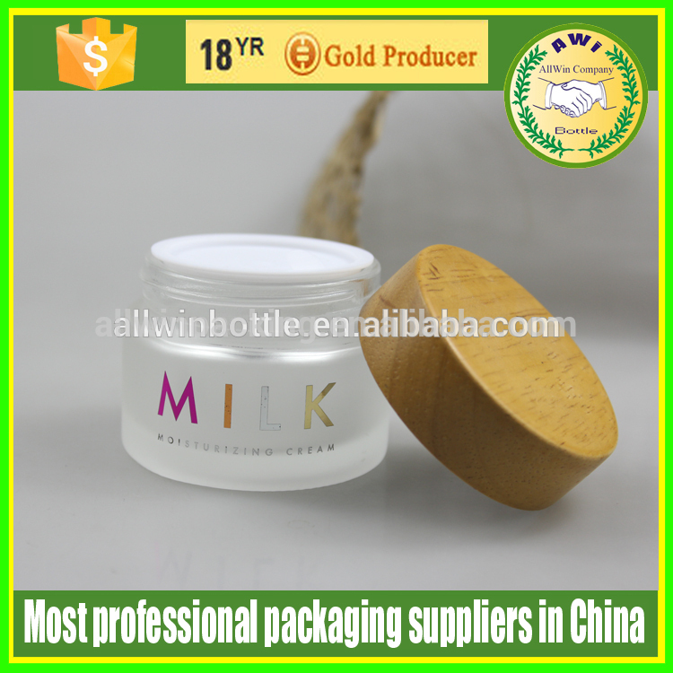 20g 30g 50g 60g white glass cream jar with bamboo screw lid