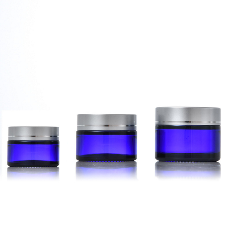 20g 30g 50g Amber Blue Black Green Glass Cosmetic Make-up Cream Jars Sample Container with Aluminum Black Lids