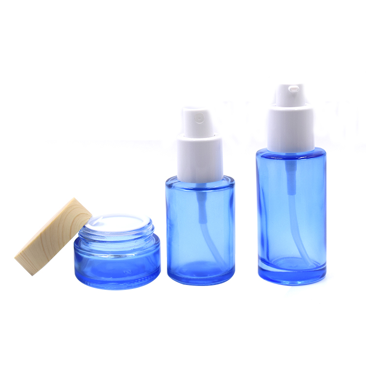 20g 30g 50g Blue glass jar with bamboo cap
