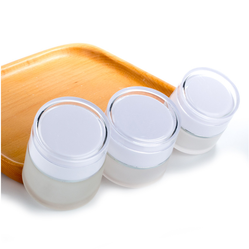 20g 30g 50g Clear Frosted Cosmetic Face Cream Emulsion Lotion Glass Bottle Jar With Acrylic ABS Cap for Skin Care Packaging