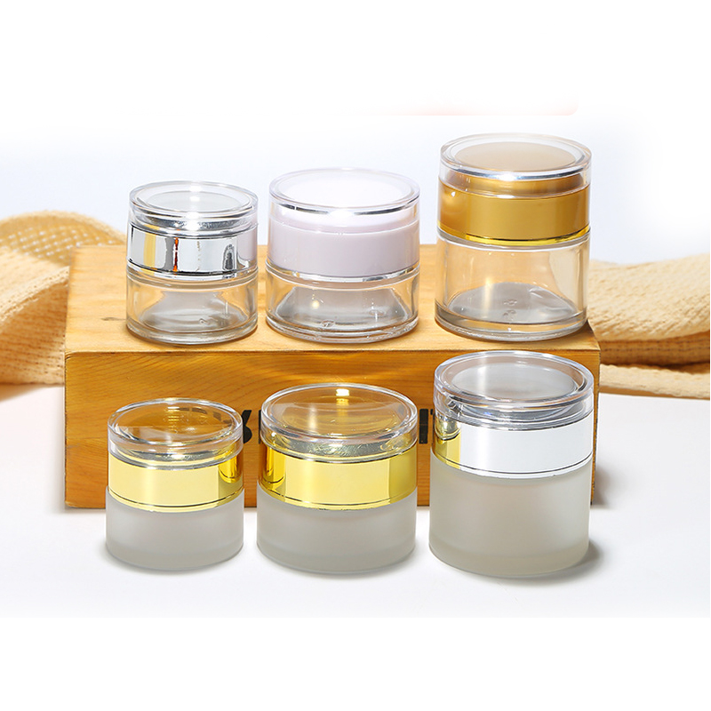 20g 30g 50g Clear Frosted Cosmetic Face Cream Emulsion Lotion Glass Bottle Jar With Acrylic ABS Cap for Skin Care Packaging