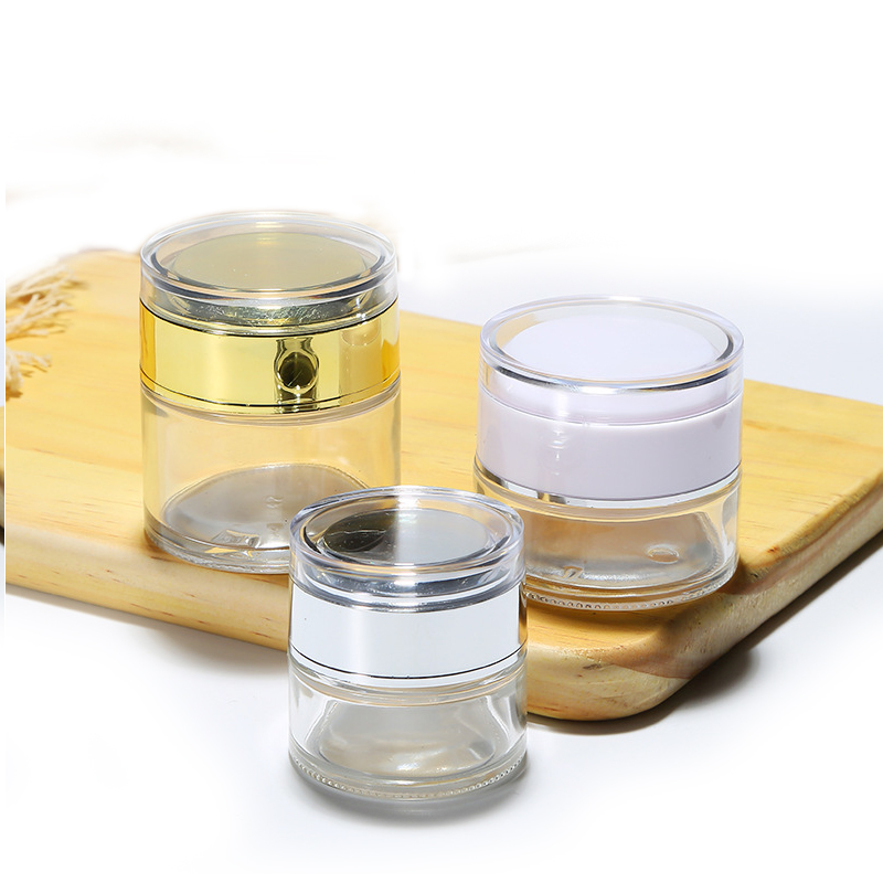20g 30g 50g Clear Frosted Cosmetic Face Cream Emulsion Lotion Glass Bottle Jar With Acrylic ABS Cap for Skin Care Packaging