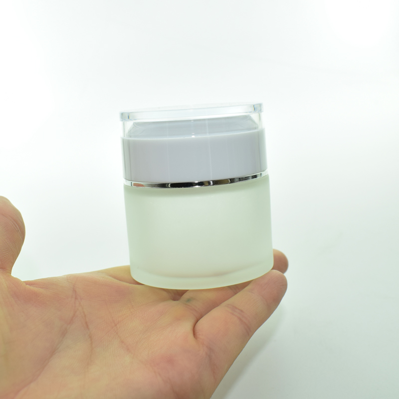 20g 30g 50g Clear Frosted Cosmetic Face Cream Emulsion Lotion Glass Bottle Jar With Acrylic ABS Cap for Skin Care Packaging
