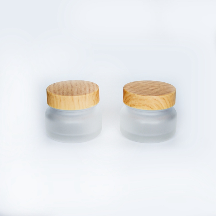 20g 30g 50g Glass Jars 4 oz  Skin Care  Round Customized Frosted Acrylic Cream Jar Packaging with Bamboo Wood Cover wholesale