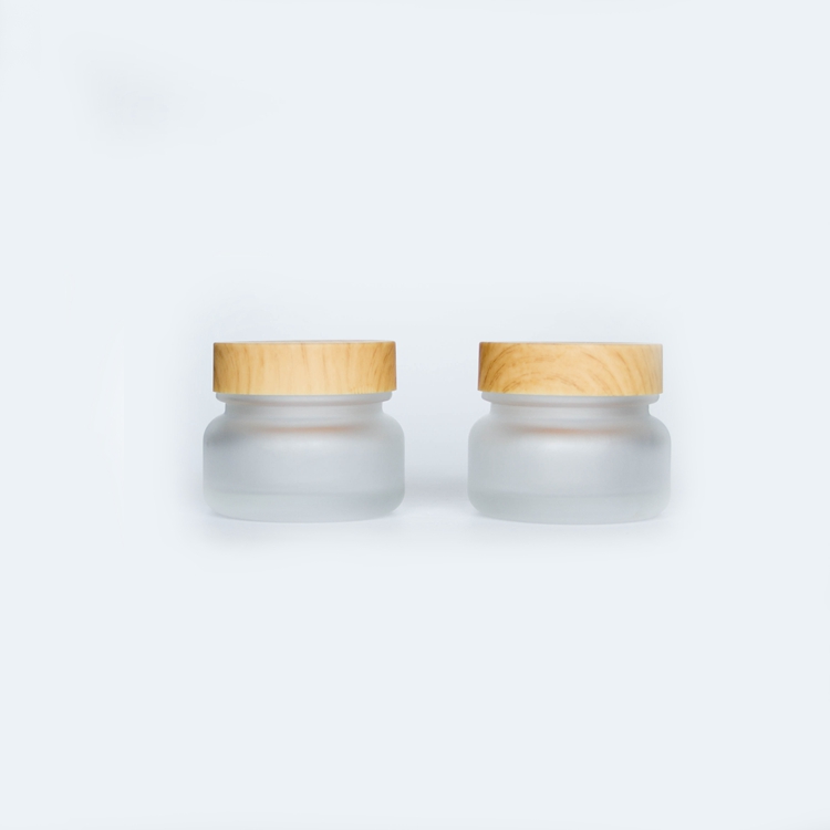 20g 30g 50g Glass Jars 4 oz Skin Care Round Customized Frosted Acrylic Cream Jar Packaging with Bamboo Wood Cover wholesale