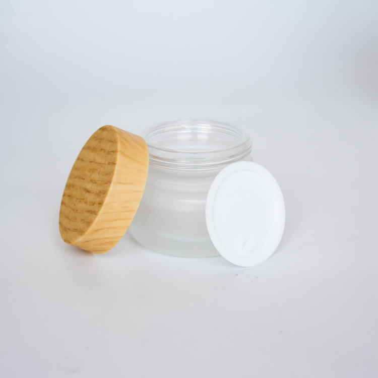 20g 30g 50g Small Clear Cream Jar Mini Transparent Cosmetic Sample Container Glass Jar for Face Cream with Bamboo Wooden Lids