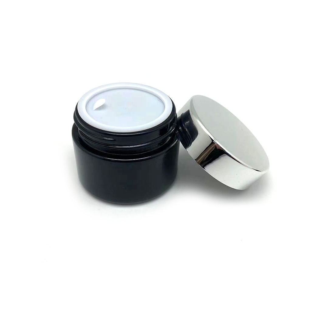 20g 30g 50g black glass cream jar with aluminium gold or silver lid and insert