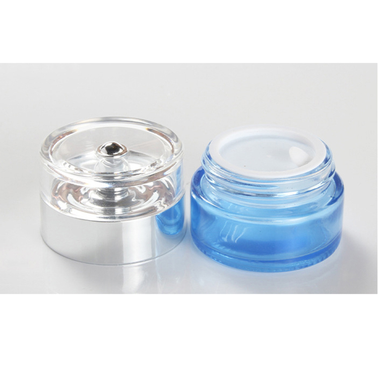20g 30g 50g blue glass cosmetic cream jar with silver lid