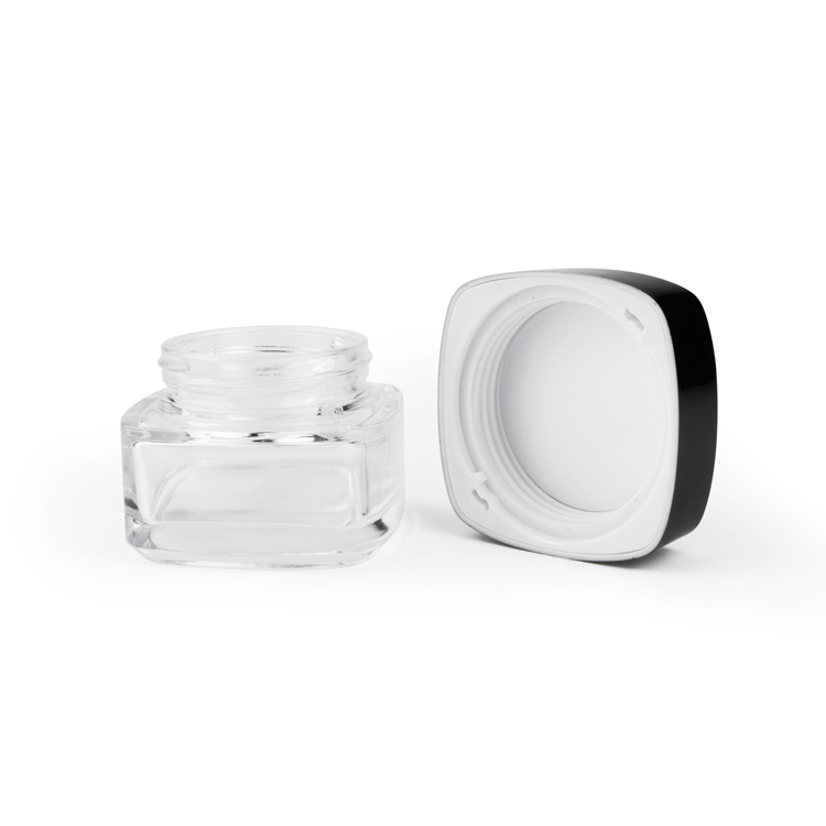 20g 30g 50g clear black lid glass square cosmetic cream jar