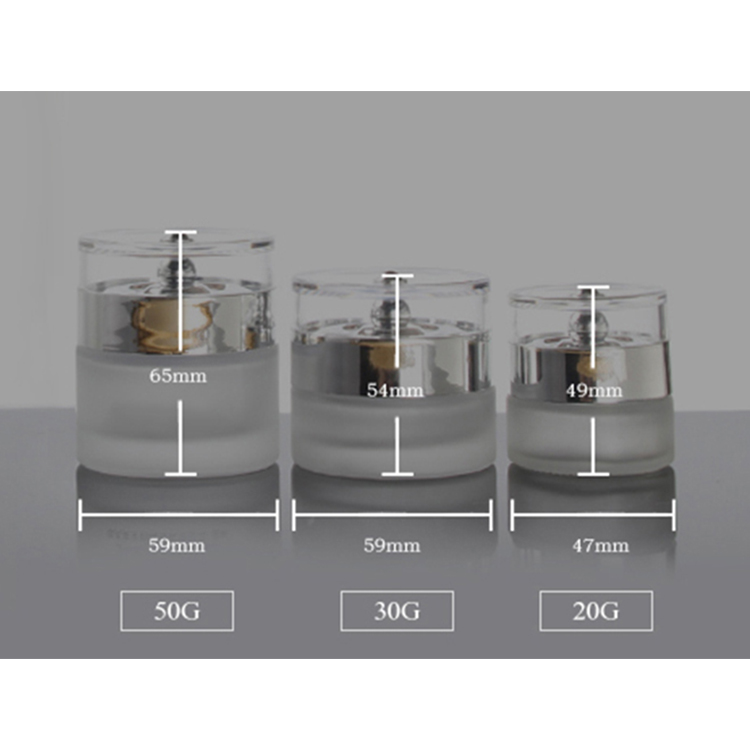 20g 30g 50g clear frosted glass cosmetic cream jar with silver lid