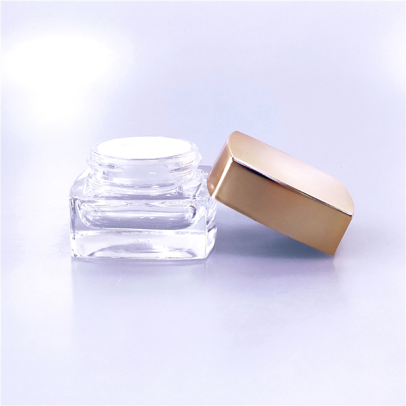 20g 30g 50g clear frosted glass squared cosmetic packaging skincare face eye cream jar with High-end gold gold lid wholesale