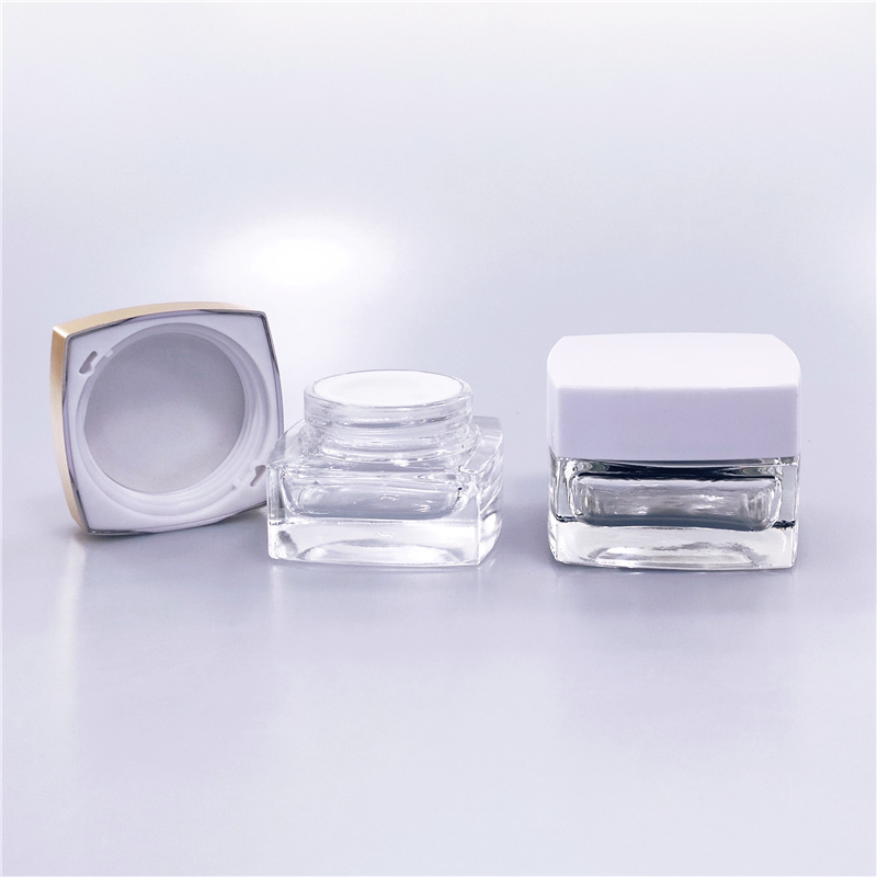20g 30g 50g clear frosted glass squared cosmetic packaging skincare face eye cream jar with High-end gold gold lid wholesale