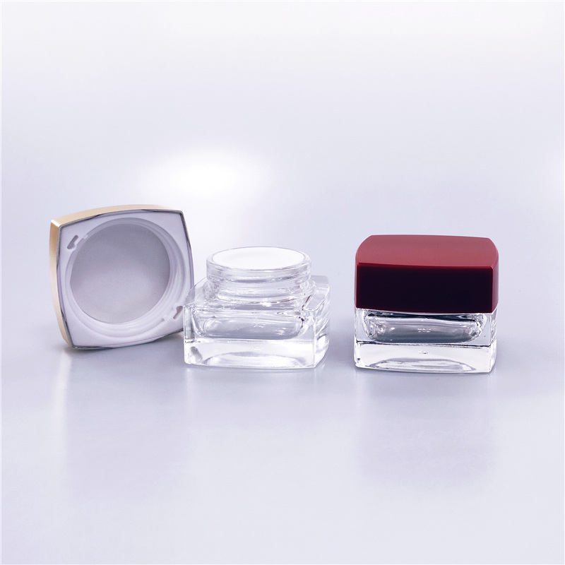 20g 30g 50g clear frosted glass squared cosmetic packaging skincare face eye cream jar with High-end gold gold lid wholesale