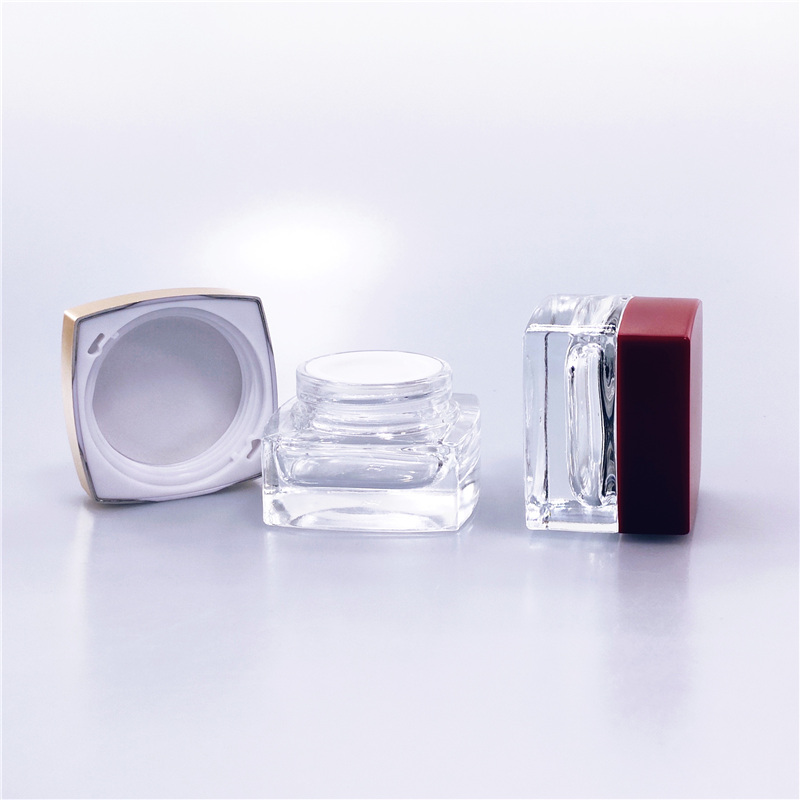 20g 30g 50g clear frosted glass squared cosmetic packaging skincare face eye cream jar with High-end gold gold lid wholesale