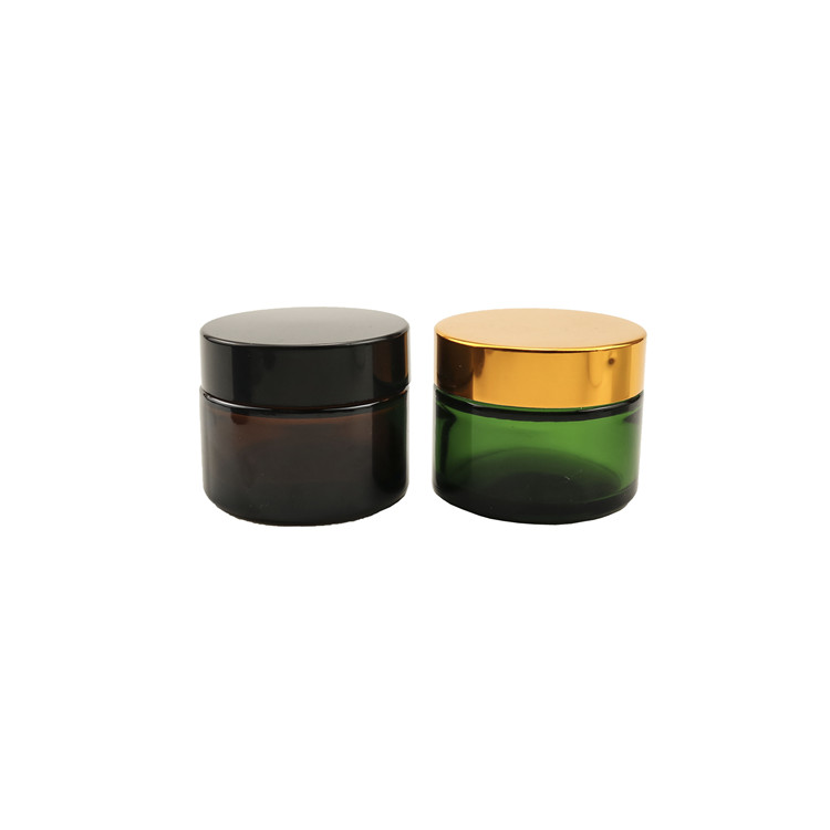 20g, 30g, 50g dark green glass cosmetic cream container makeup jar with golden aluminum lid