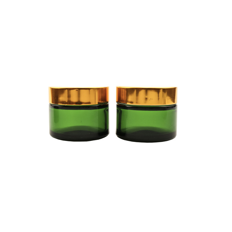 20g, 30g, 50g dark green glass cosmetic cream container makeup jar with golden aluminum lid