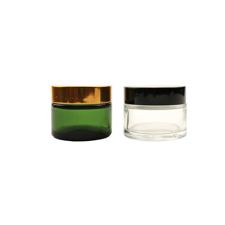 20g, 30g, 50g dark green glass cosmetic cream container makeup jar with golden aluminum lid