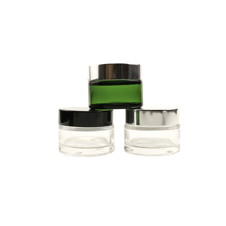 20g, 30g, 50g dark green glass cosmetic cream container makeup jar with golden aluminum lid