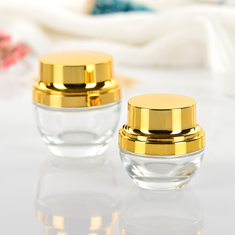 20g 30g 50g luxury cosmetic jar glass with gold or silver cap and inner gasket