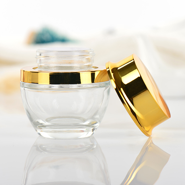 20g 30g 50g luxury cosmetic jar glass with gold or silver cap and inner gasket
