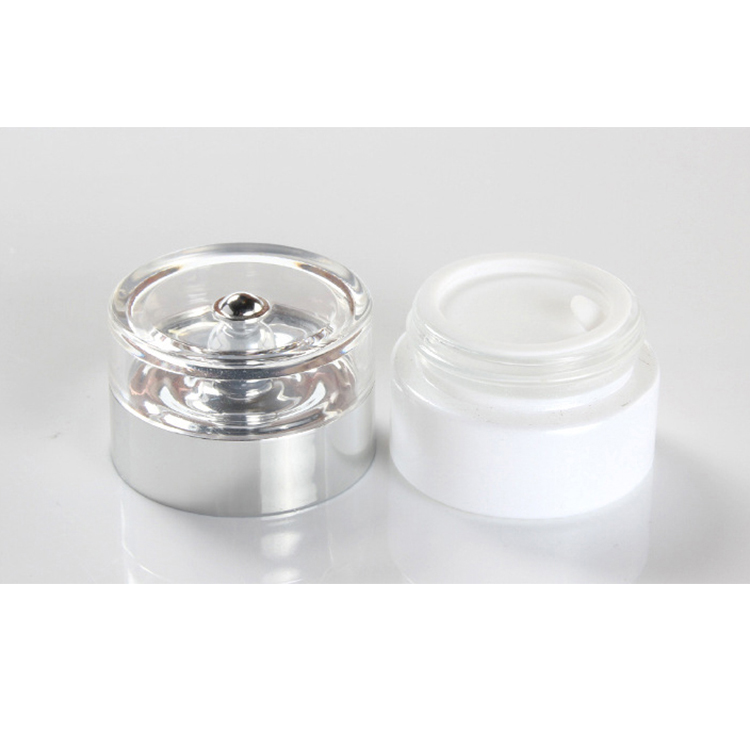 20g 30g 50g pearly white glass cosmetic cream jar with silver lid