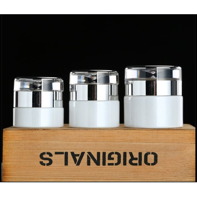 20g 30g 50g pearly white glass cosmetic cream jar with silver lid