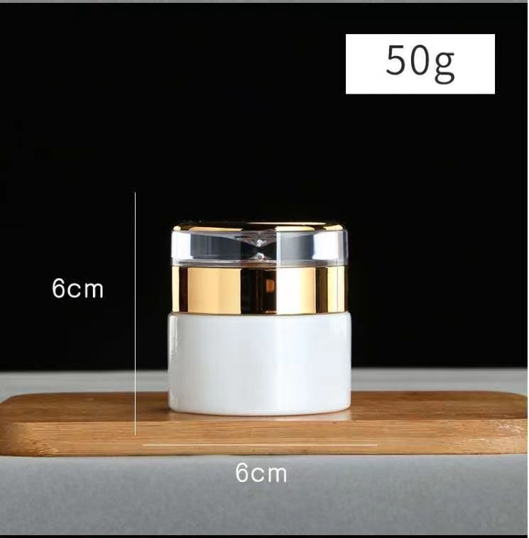 20g 30g 50g round glass Cosmetic cream jar, white facial cream jar with gold cap lid
