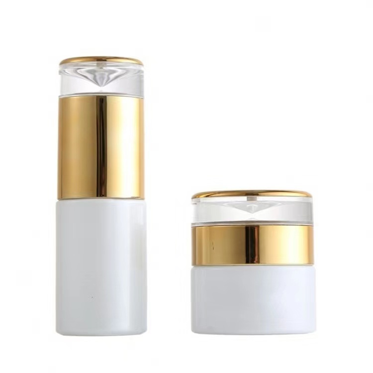 20g 30g 50g round glass Cosmetic cream jar, white facial cream jar with gold cap lid