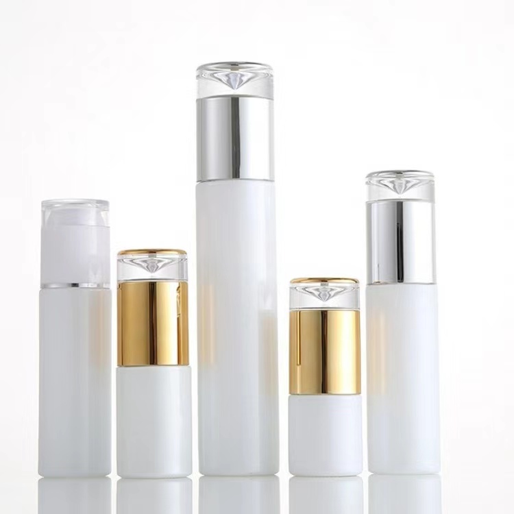 20g 30g 50g round glass Cosmetic cream jar, white facial cream jar with gold cap lid