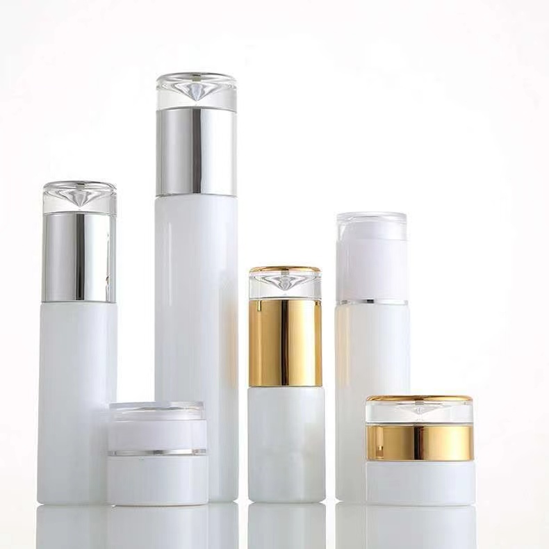 20g 30g 50g round glass Cosmetic cream jar, white facial cream jar with gold cap lid