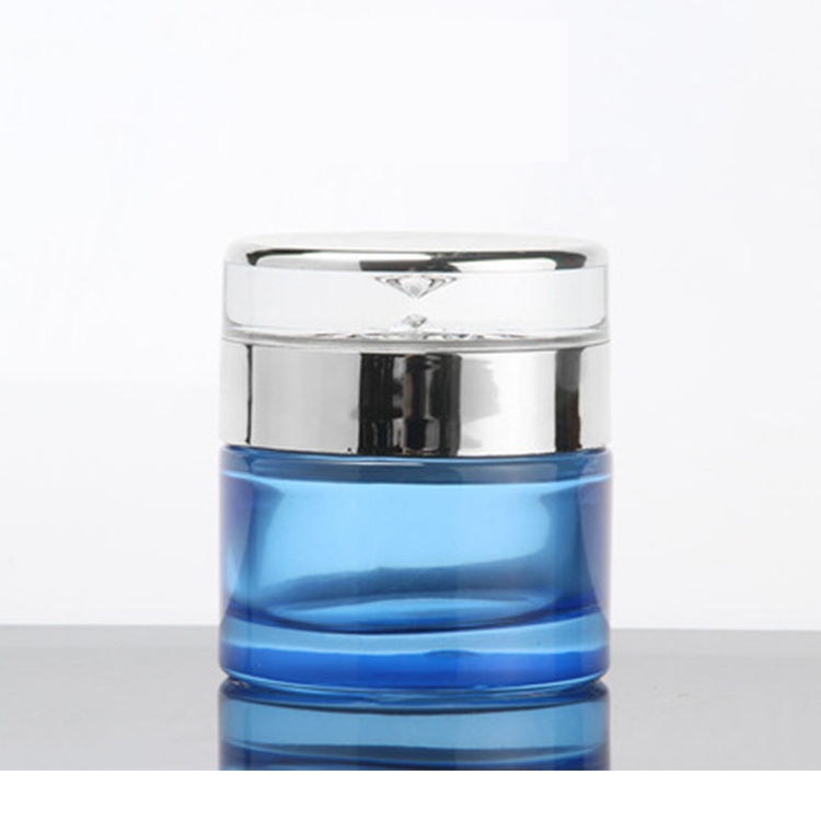 20g 30g 50g skin care cream glass jar white blue green eye cream cosmetic packaging container with silver lid