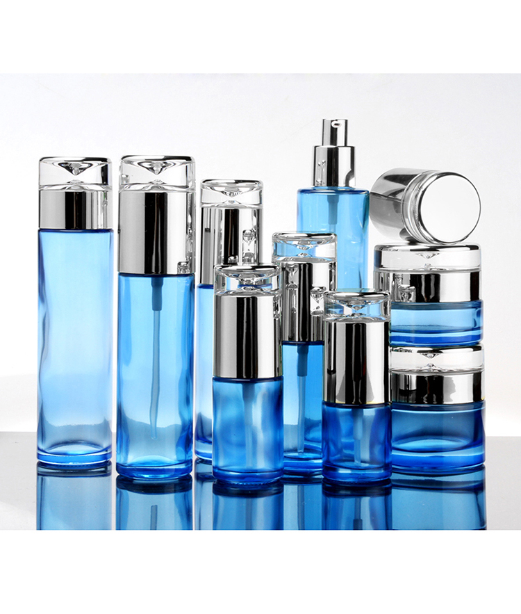 20g 30g 50g skin care cream glass jar white blue green eye cream cosmetic packaging container with silver lid