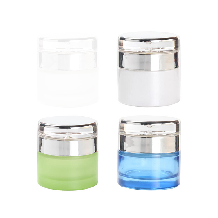 20g 30g 50g skin care cream glass jar white blue green eye cream cosmetic packaging container with silver lid