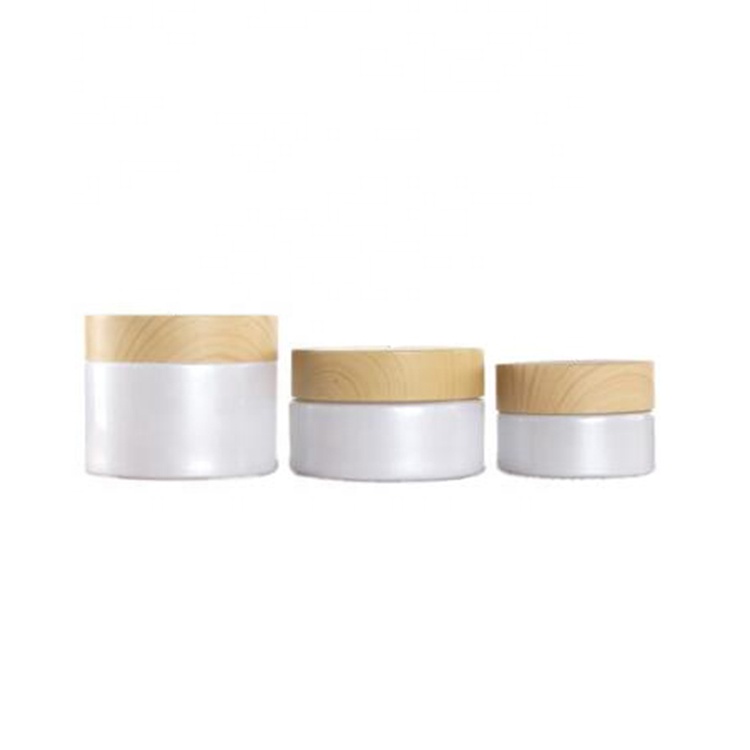 20g 30g 50g white glass cosmetic cream jar with wood grain cap
