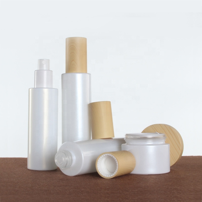 20g 30g 50g white glass cosmetic cream jar with wood grain cap