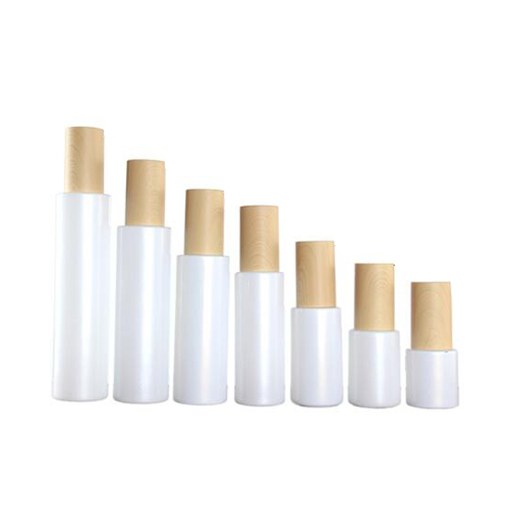 20g 30g 50g white glass cosmetic cream jar with wood grain cap