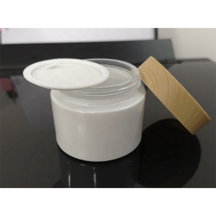 20g 30g 50g white glass cosmetic cream jar with wood grain cap