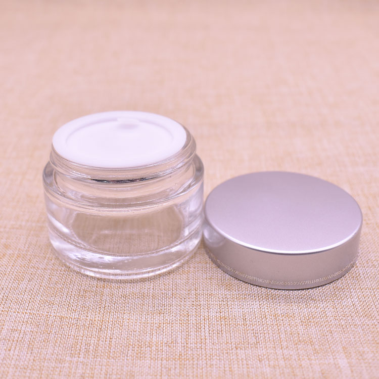 20g 30g clear empty glass jar with silver lid wholesale