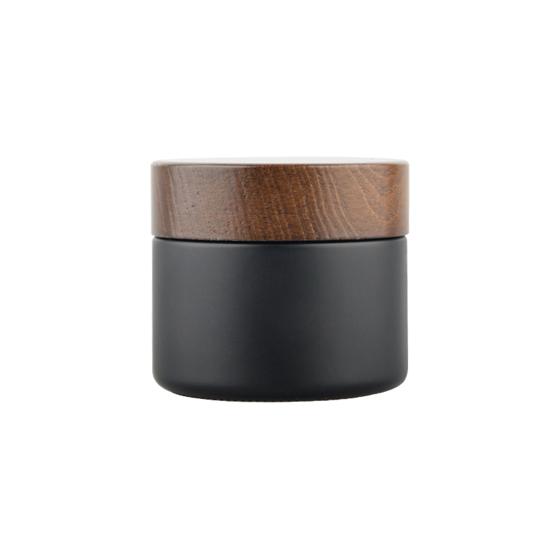 20g 50g 100g new design black glass cream jar with ashtree wood lid