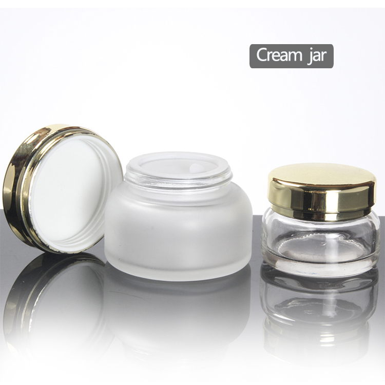20g 50g frosted glass cosmetic cream jar with golden lid