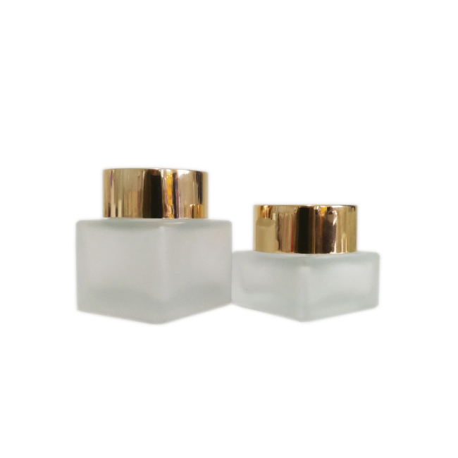 20g 50g translucent frosted glass jar gold aluminum lid squared cosmetic jar for skincare face cream scrub container wholesale