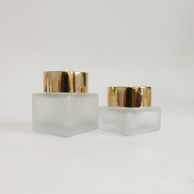 20g 50g translucent frosted glass jar gold aluminum lid squared cosmetic jar for skincare face cream scrub container wholesale
