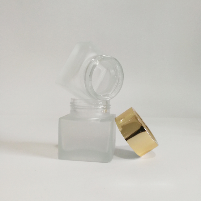 20g 50g translucent frosted glass jar gold aluminum lid squared cosmetic jar for skincare face cream scrub container wholesale