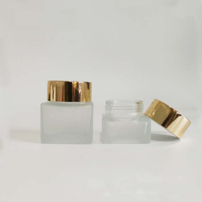 20g 50g translucent frosted glass jar gold aluminum lid squared cosmetic jar for skincare face cream scrub container wholesale