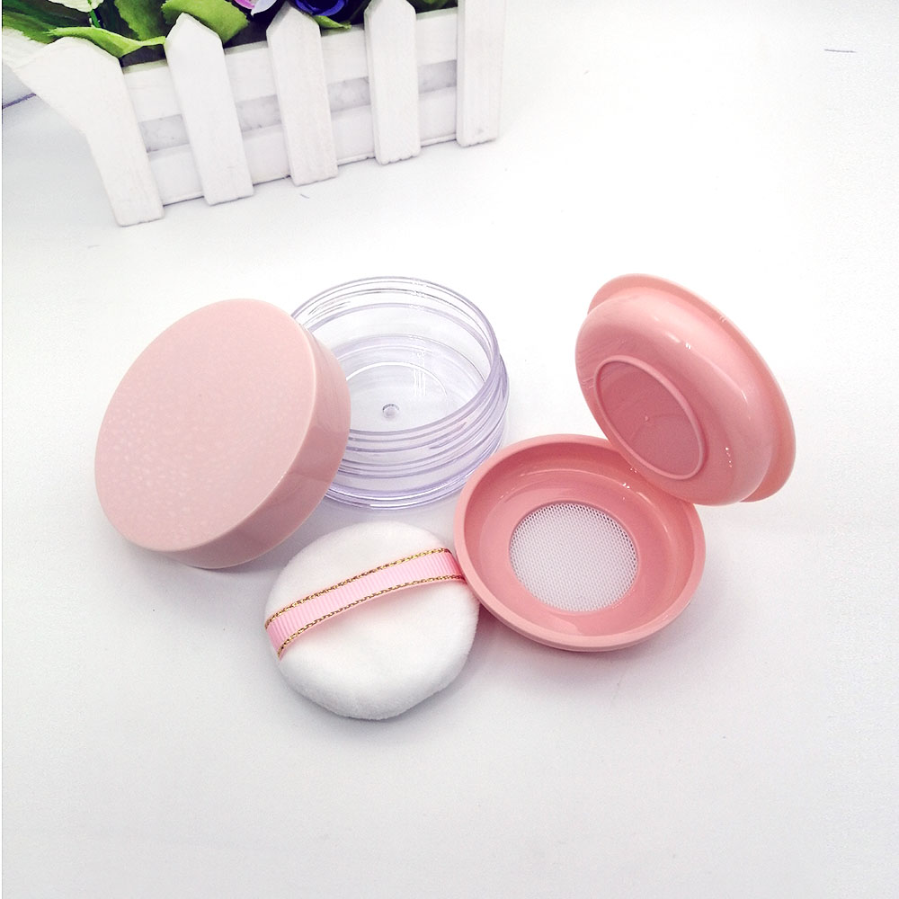20g Empty Loose Powder Case Facial Blusher Container Jars with Puff Makeup mirror Elastic mesh yarn loose powder container